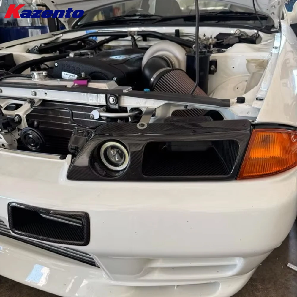 For Nissan Skyline R32 GTR GTS Dry Carbon KZ Headlamp Air Intake W/Led Duct LHS