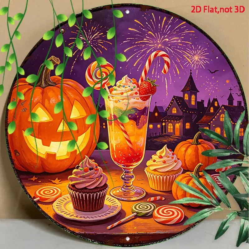Funny Metal Decor Sign, Happy Hallo-Weenie Dog In Purple Witch Hat Bats, Home Decor, Garden Decor, 2D Flat