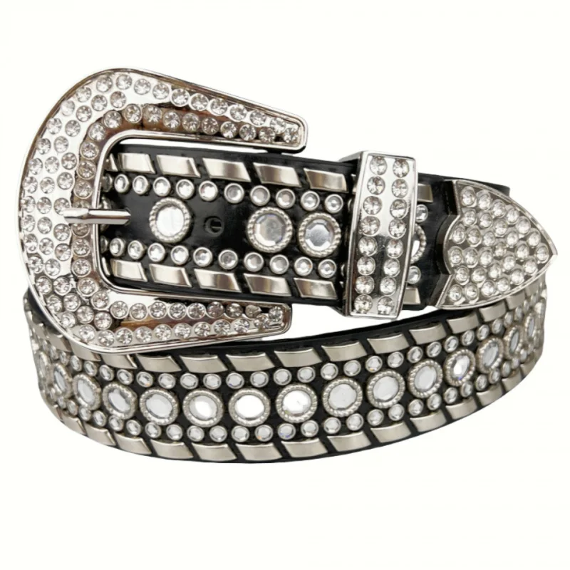 Diamond Belt Punk Style Rhinestone Inlaid Belt Hot-Selling Performance Pin Buckle Set Matching