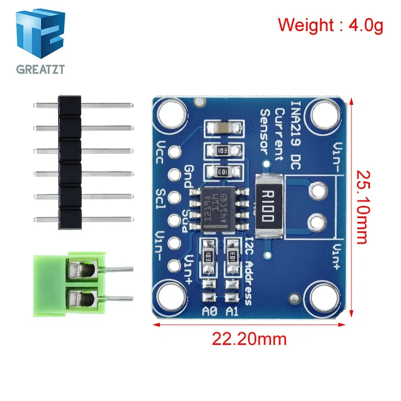 GREATZT INA219 I2C Zero Drift Bi-directional Current Power Supply Sensors Breakout Monitoring Module