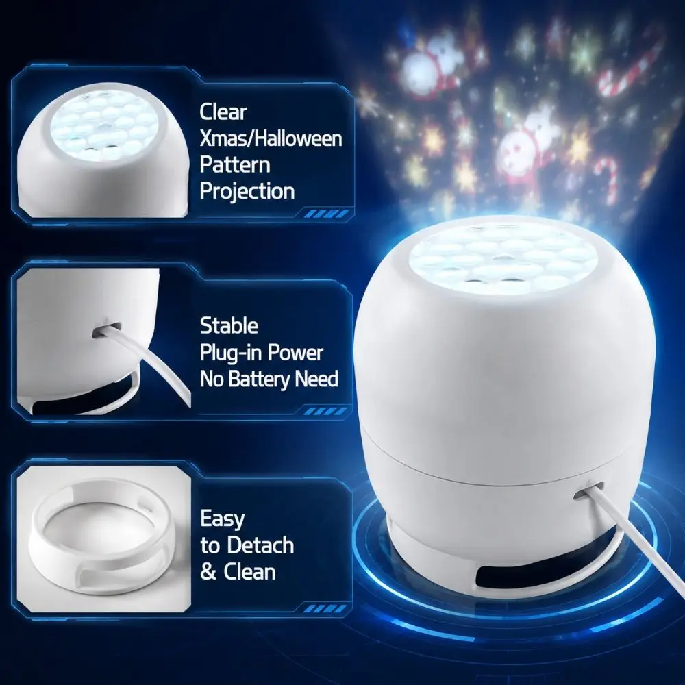 USB Powered Projector Lamp Dynamic Rotating Flexible Neck Night Light Multi-Holiday Ocean Themed Dreamy Ocean Projector