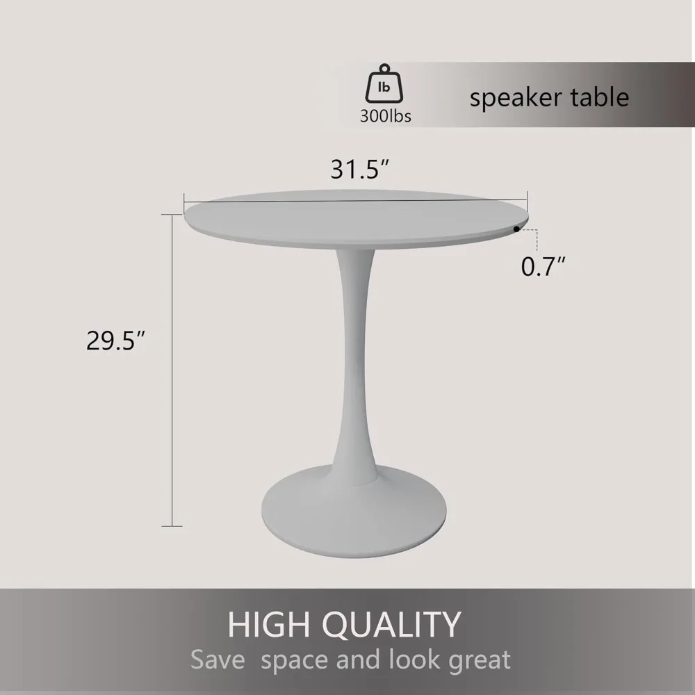 Round White Dining Table, Modern Tulip Table, 31.5‘’Mid-Century Round Leisure Table with Metal Base for 2 to 4 Person