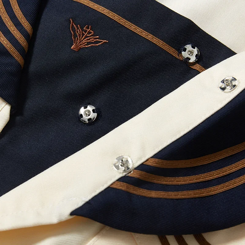 Top a maniche lunghe da marinaio stile college uniforme JK a tre libri con ricamo blu con gonna a pieghe per donna