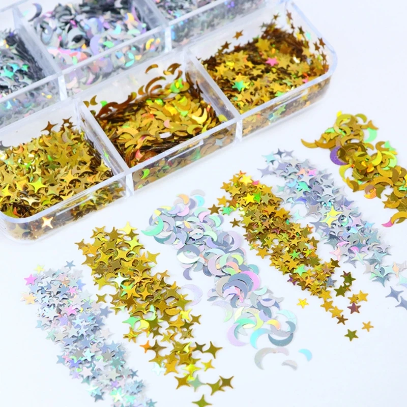 6-raster mix kleur kleine maan ster glitter vulling voor doe-het-zelf epoxyhars UV-hars sieraden maken decoratie benodigdheden