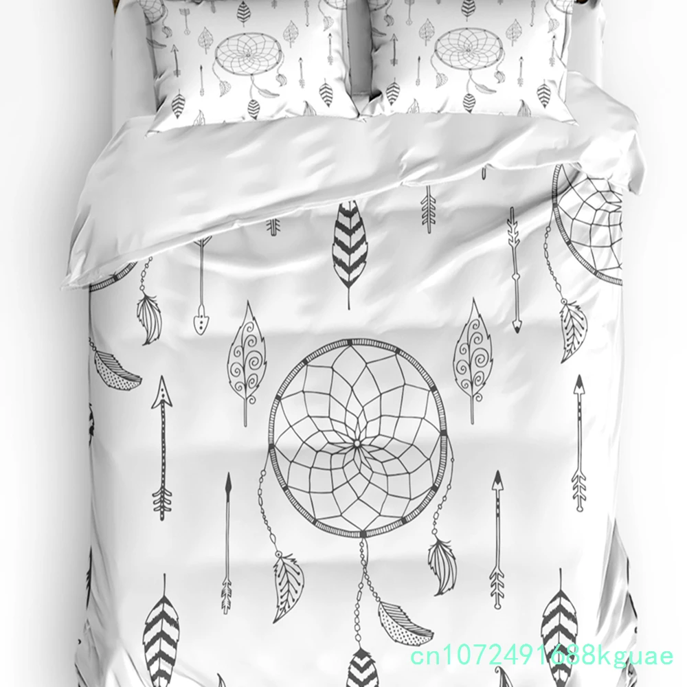 Dream Catcher Feather Butterfly White 3pcs Bedding Set For Bedroom Double Bed Home Textile Duvet Cover Quilt Cover Pillowcase