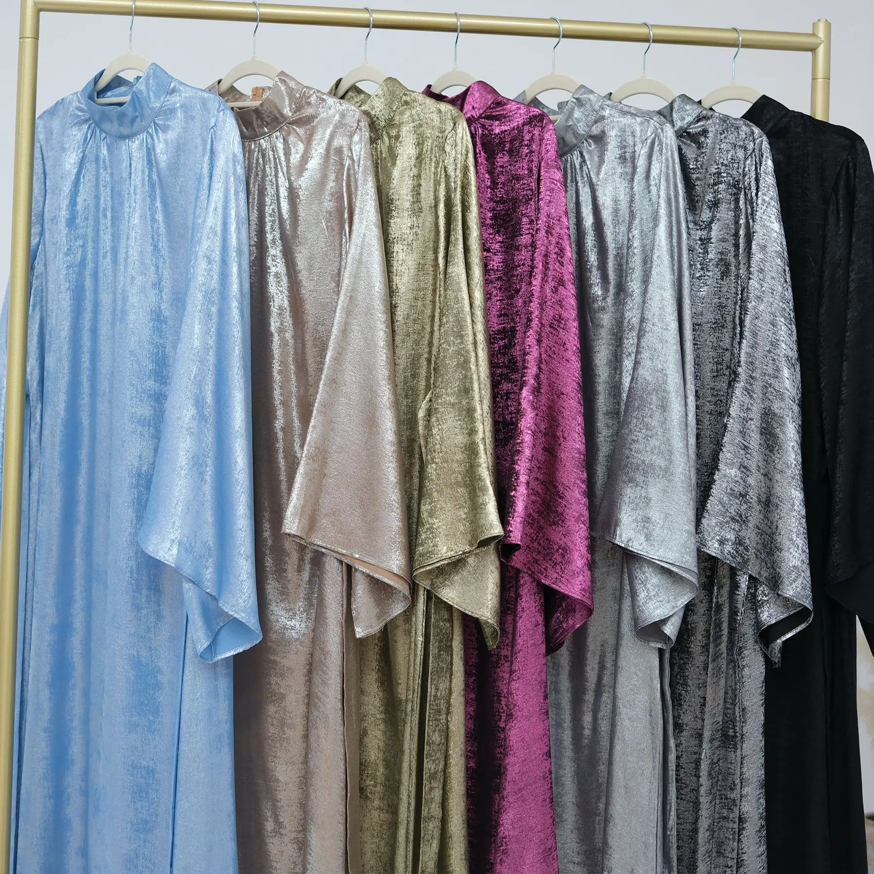 Chic New Islamic Modest Shinny Fabric Abaya Womens Belted Dresses Party Wear Evening Kaftan Caftan Dress Prayer Robes Muslim