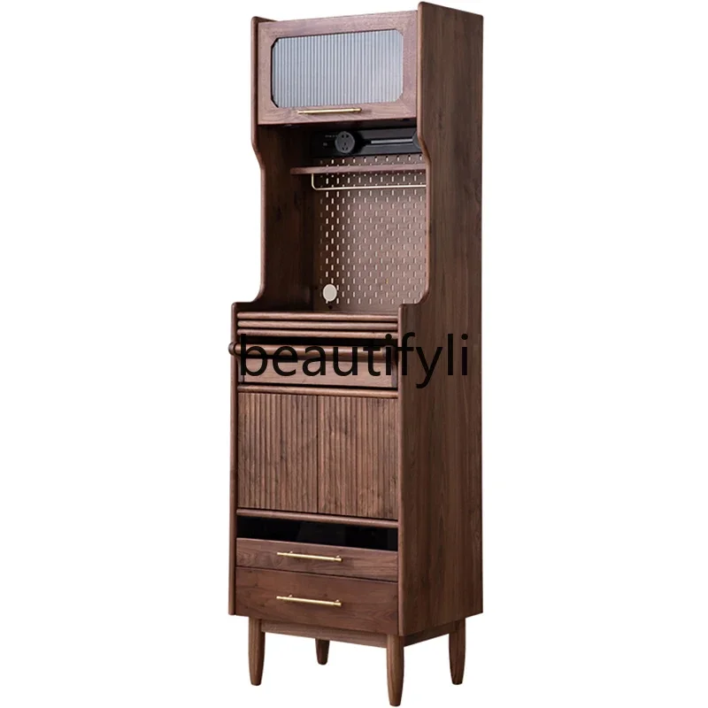 Nordic black walnut hole board dining side cabinet small apartment household retro storage tea cabinet