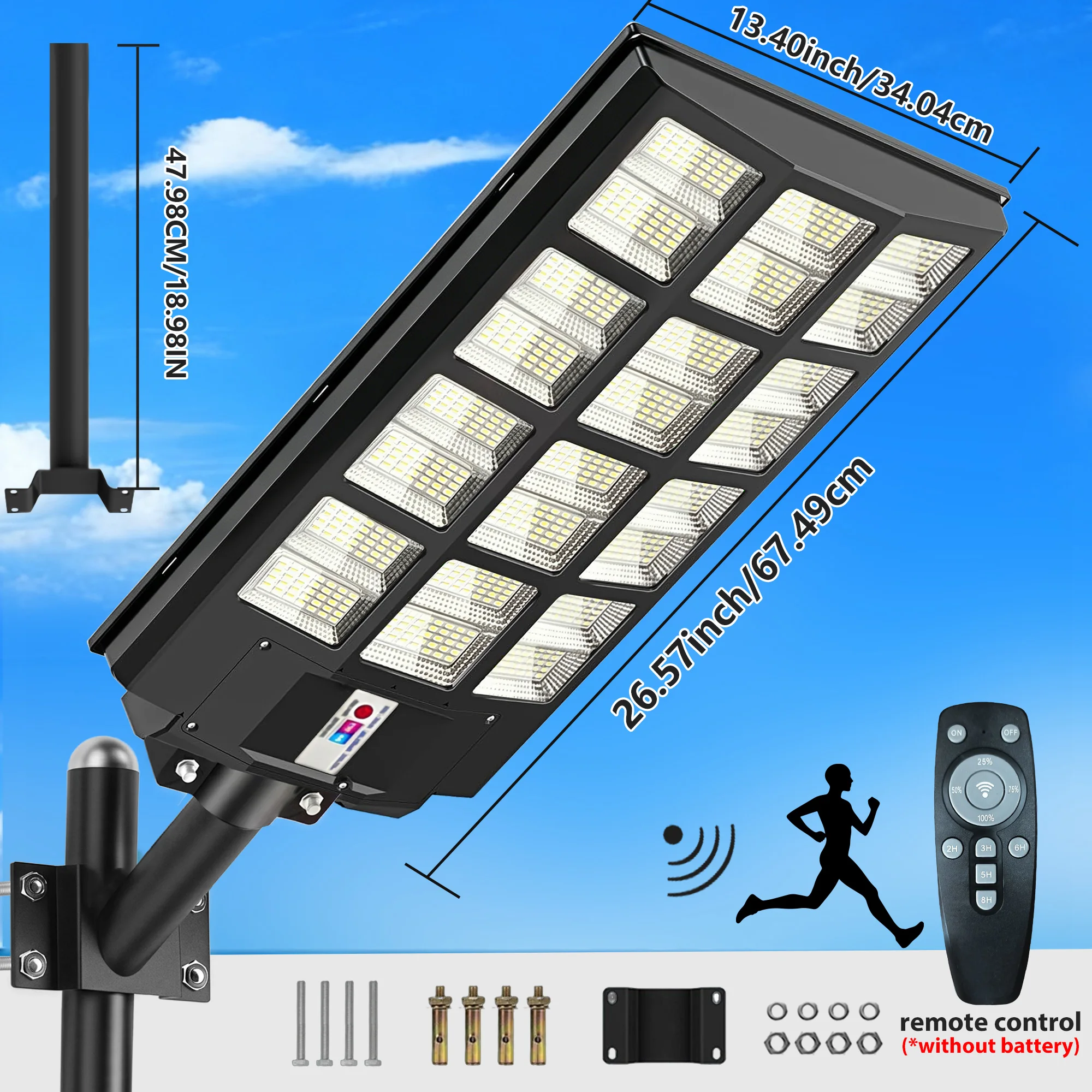 KASOTILE 10000W Solar Street Light Outdoor, IP65 Waterproof Solar Lights Outdoor with Motion Sensor & Remote, Dusk to Dawn Commercial Security Lighting for Parking Lot, Yard, Farm, Driveway
