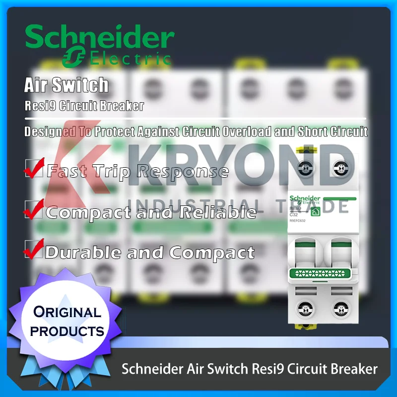

Автоматический выключатель Schneider Resi9 с воздушным выключателем обеспечивает защита от перегрузки и короткого замыкания. Безопасная электрическая работа. Оригинальный продукт.