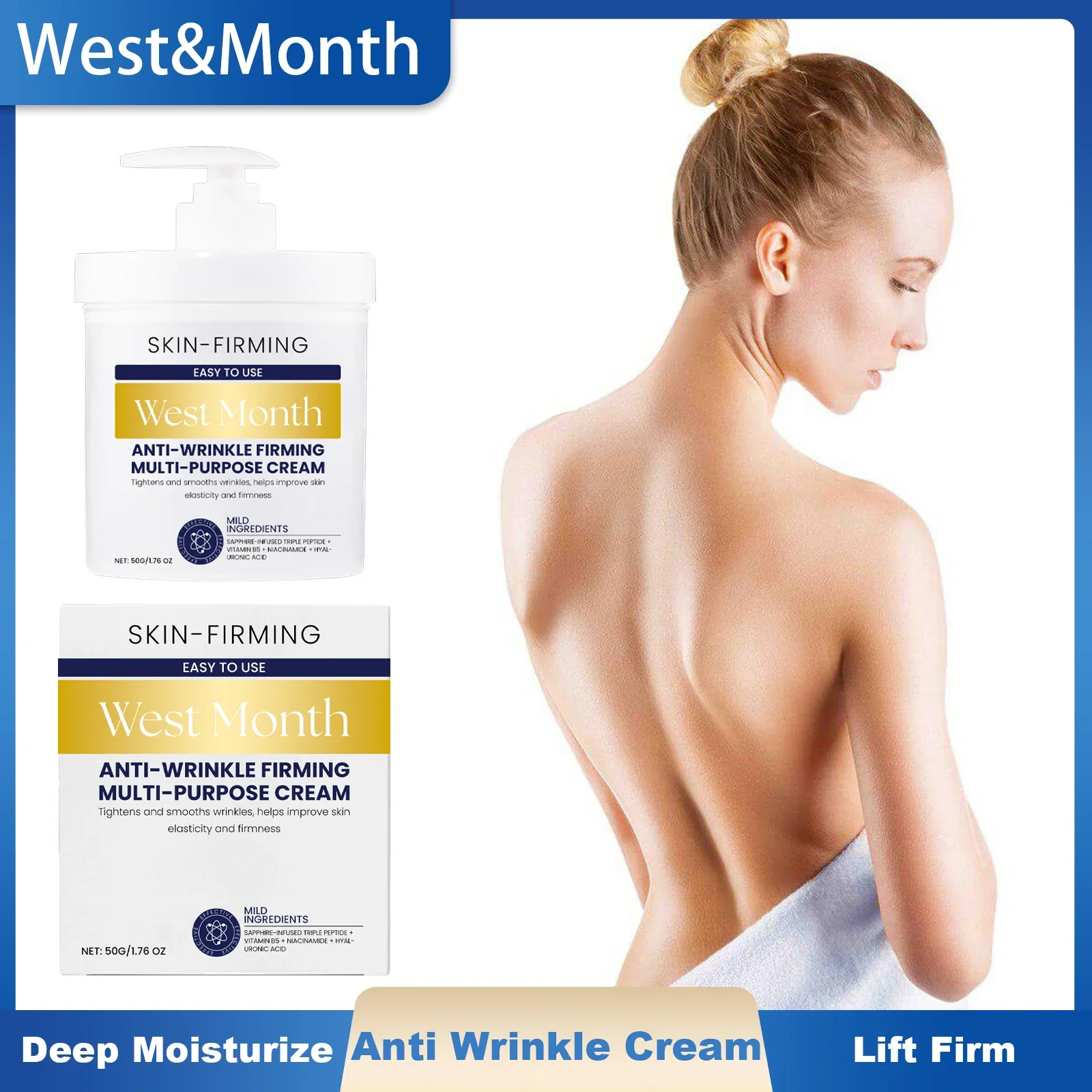 West Month Anti-Falten-Straffungscreme, tief feuchtigkeitsspendend, feuchtigkeitsspendend, straffend, hautpflegend, straffend, entfernt feine Linien, Anti-Aging