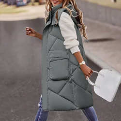 Women's Sleeveless Vest Long Down Jacket Solid Korea Hooded Padded Vests Loose Females 2023 Ladies Fashion Casual Winter Coat