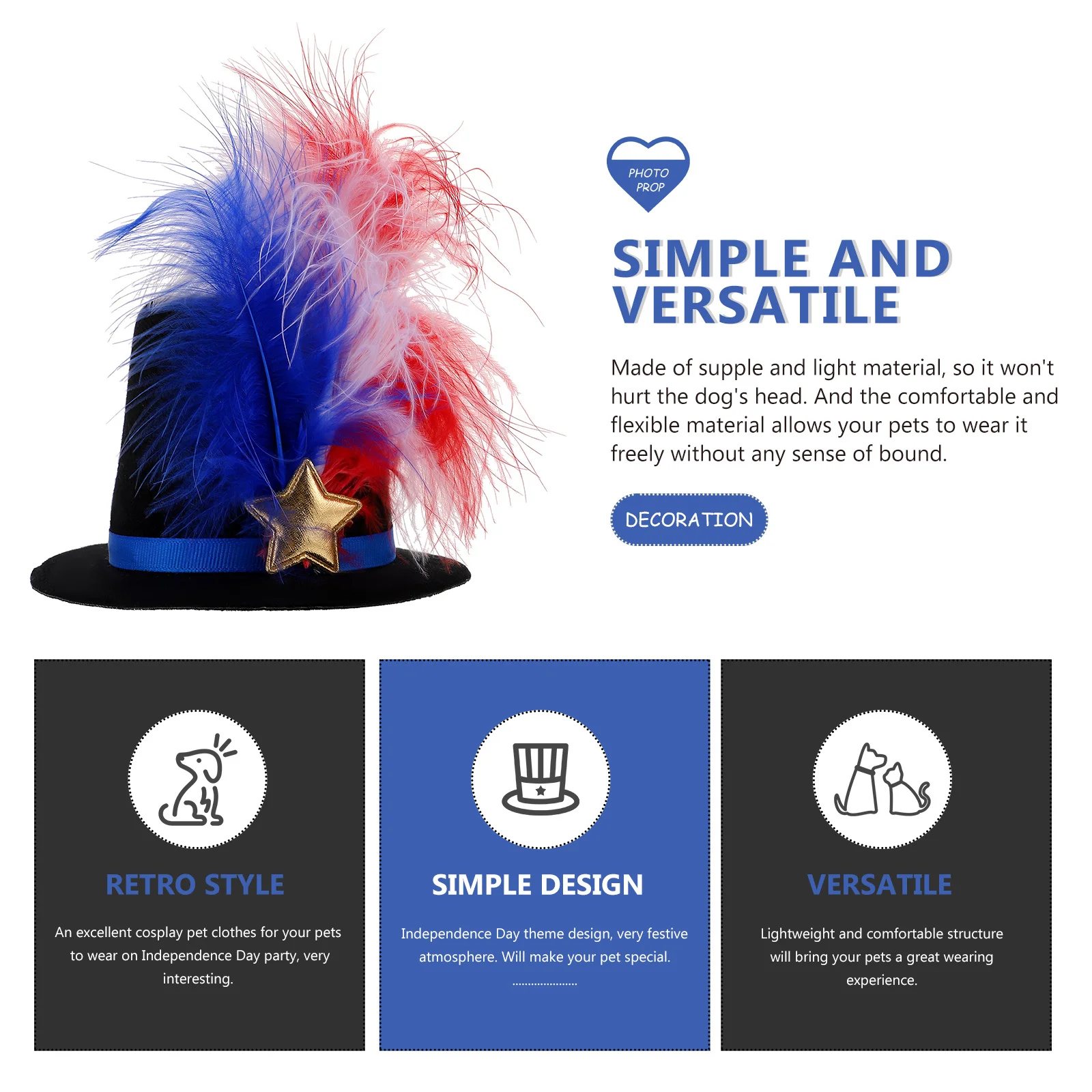 

Soft Comfortable Party Pet Headdress Independence Day Pet Hat Headband Dog Cat Costume Accessory Independence Day Dog Headband