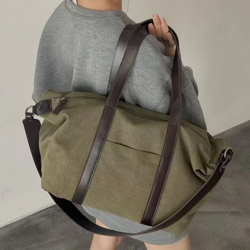 

Ретро Холщовая Кожаная Сращивание Большая Capaci Сумка Через Плечо Сумка 2109 Модный Корейский Дизайн Осенне-Зимняя Сумка