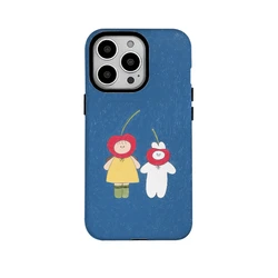 Ins Korean Blue Cherry Girl Cartoon Case for IPhone 16 15 14 13 Pro Max 12 Mini 11 Pro Plus Shockproof Protective Hard PC Cover