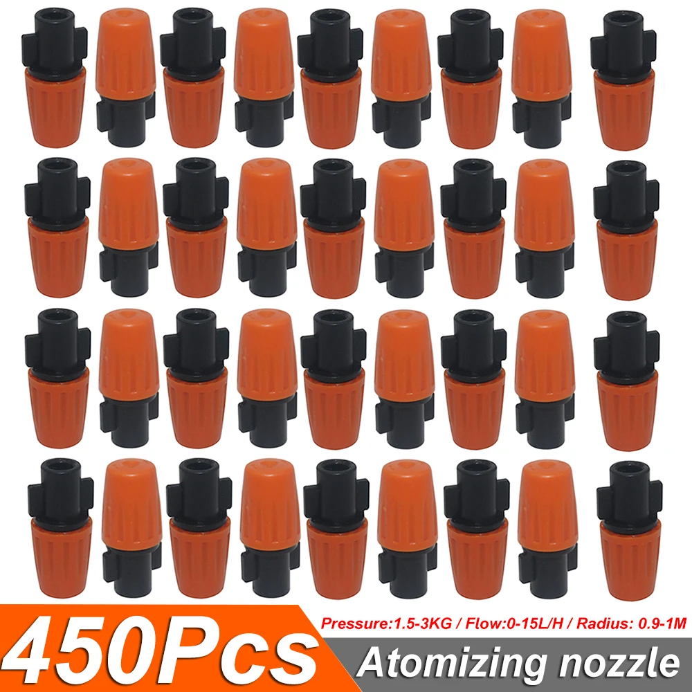 450Pcs Garden Greenhouse Atomization Irrigation System Way Adjustable Brass Plastic Sprayer Kit Humidification Cooling Dedusting