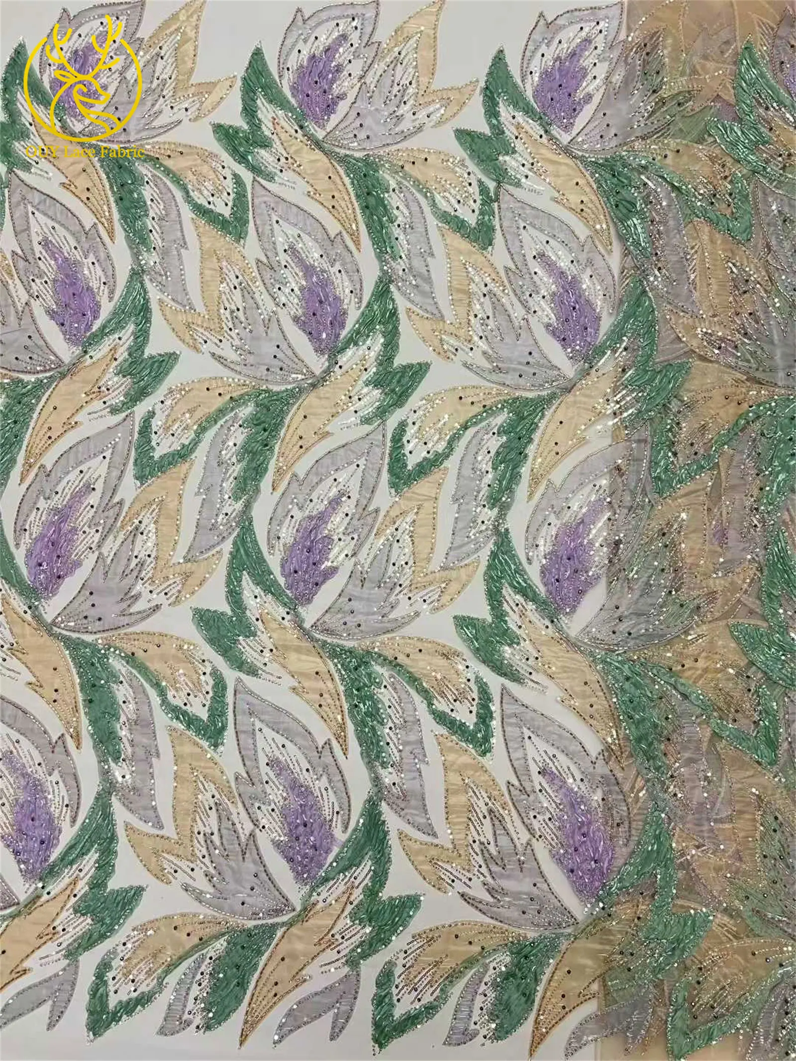 2026 Afrikanischer Perlen-Spitzenstoff 5 Yards Nigerianischer Französischer Pailletten-Tüll-Spitzenstoff für Damen-Abendkleider zum Nähen 5 Yards – Detail 16