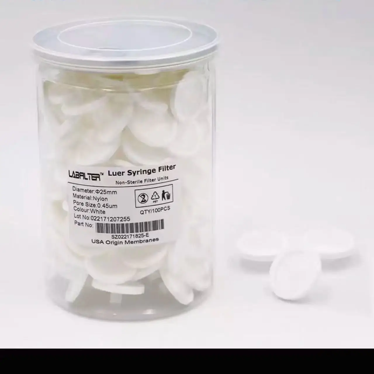 Nylon And PVDF Syringe Filter One time Use Filter Original 25MM 0.45UM