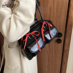 Vintage Lady Small PU Leather Handbags and Purses Double Pockets Design Shoulder Bags for Women 2023 Female Underarm Tote Bag