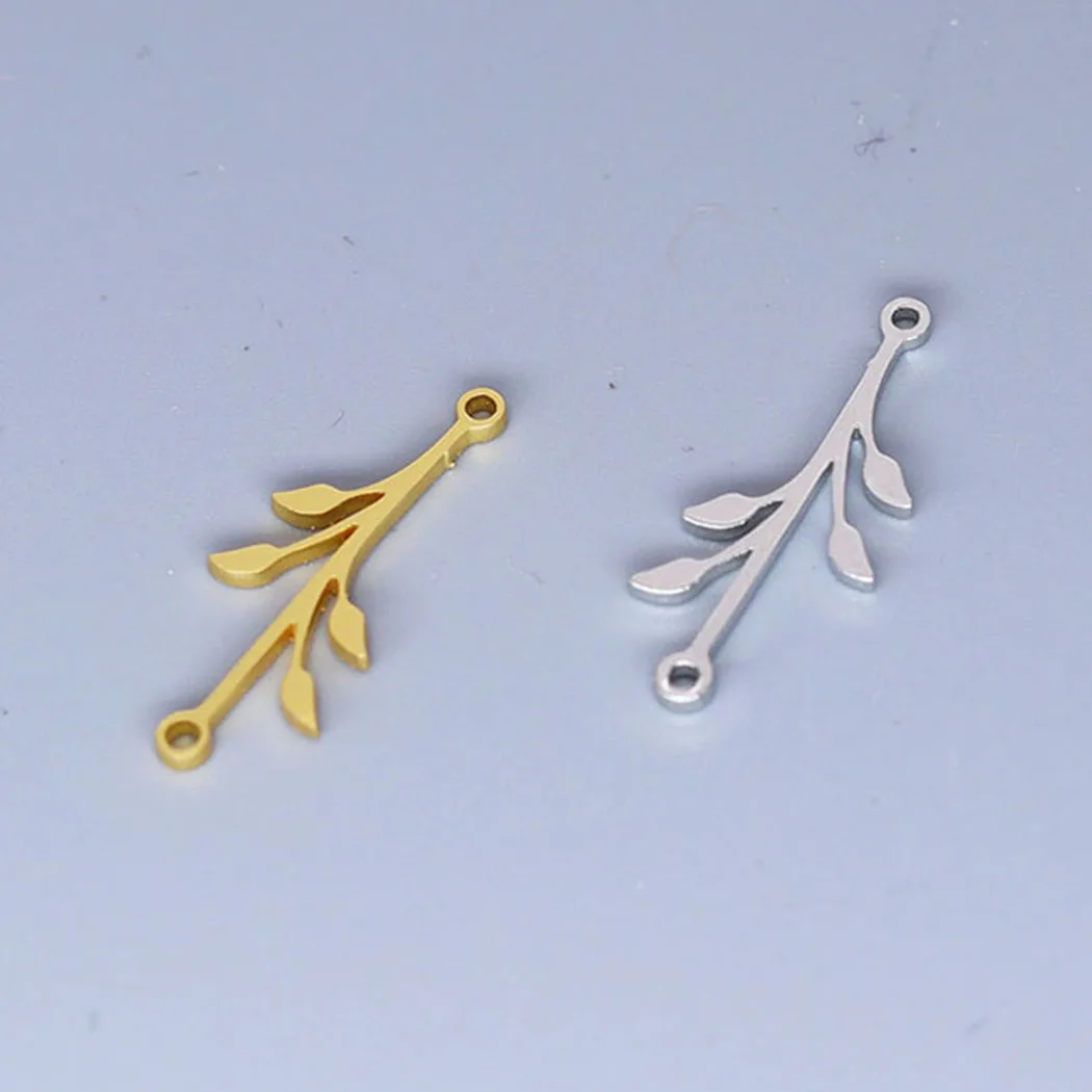 5pcs/lot Branch Leave Charm Pendant For Necklace Bracelets Jewelry Crafts Making Findings Handmade Stainless Steel Charm