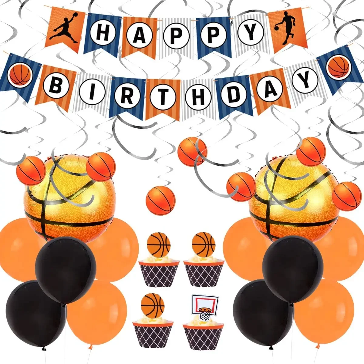 

Basketball Birthday Party Decorations Set with Banner, Hanging Swirl, Cake Topper, Balloons for Boy, Sport Theme Party Supplies