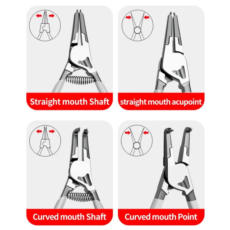 Internal External Pliers Portable Retaining Clips Carbon Steel Multifunctional Snap Ring Circlip Pliers Grommet Removal Tool