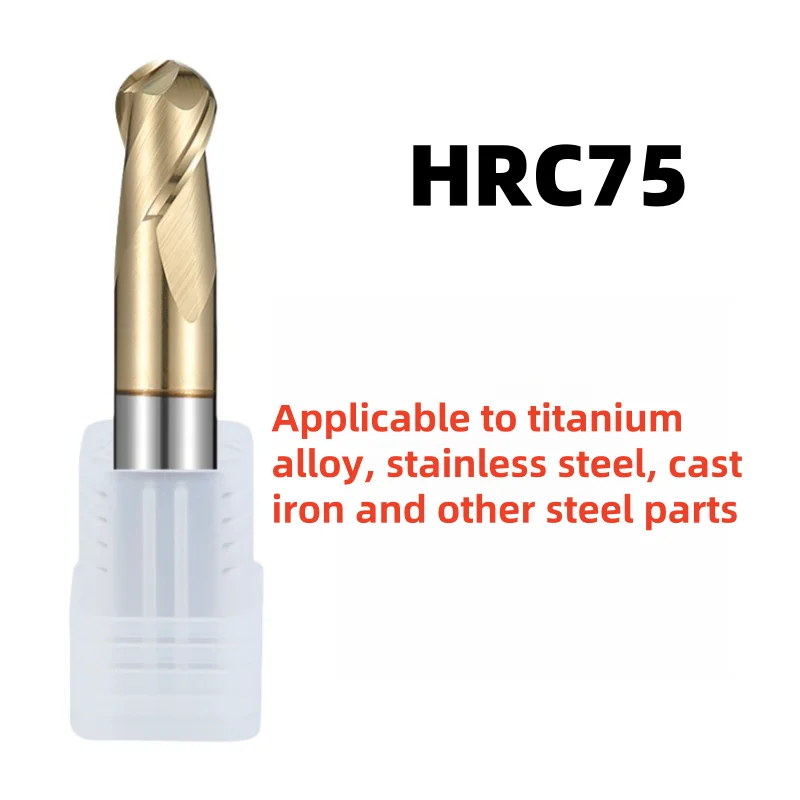 Ball Nose End Mill 2 Flute HRC75 Nano Coated Titanium Alloy Hard Steel Cast Iron Brass Carbide Tool Tungsten Milling Cutter