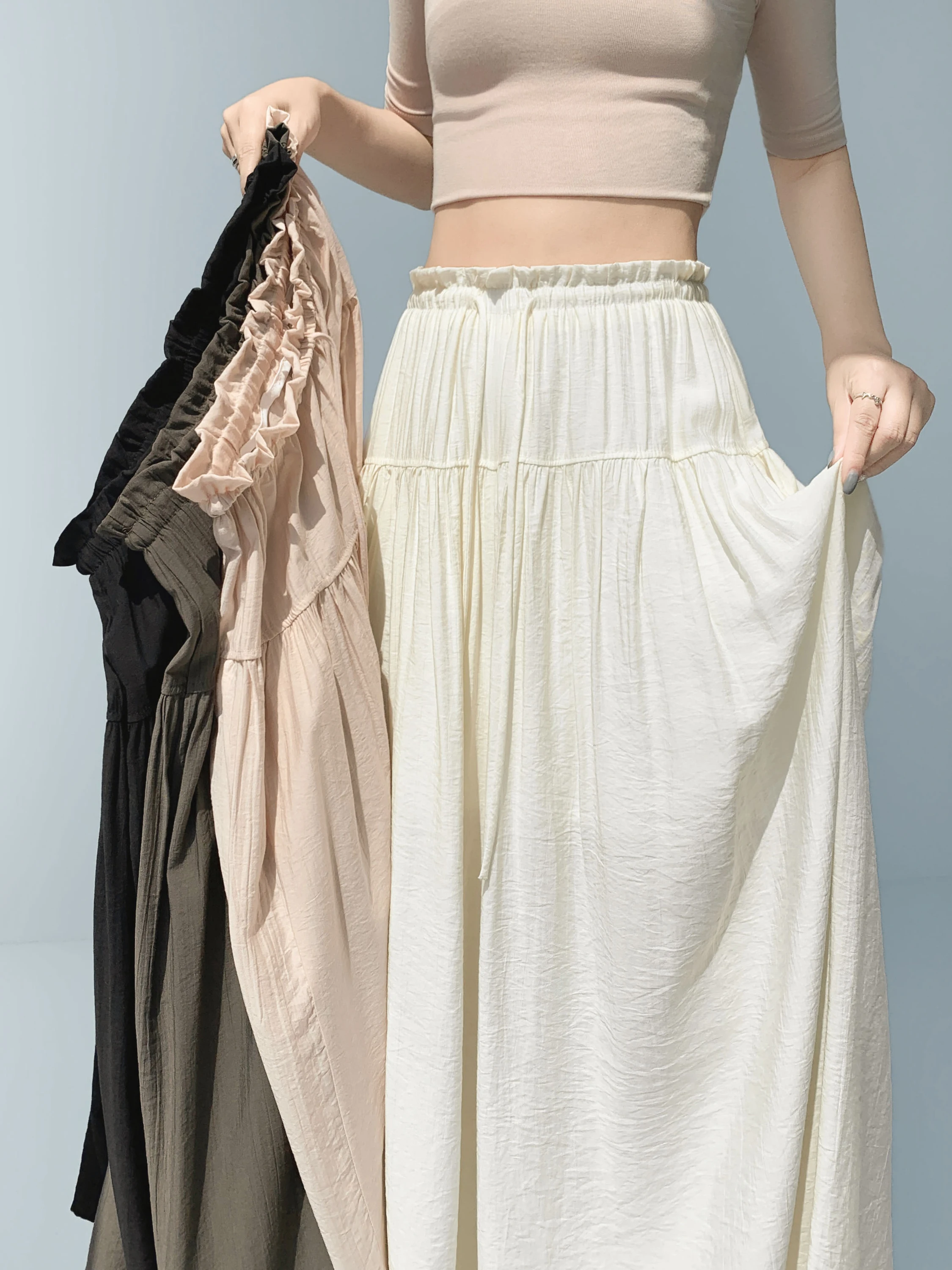 

High Waist Wide Leg Pants Women's Summer New Style Loose Slimming Casual Drapey Ice Silk Cotton Linen Thin Floor-Length Pants