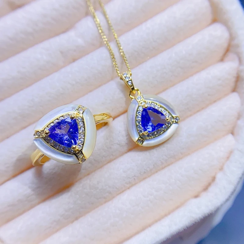 Natural Tanzanite jewelry sets for women rings pendant silver 925  luxury gem stones 18k gold plated free shiping items