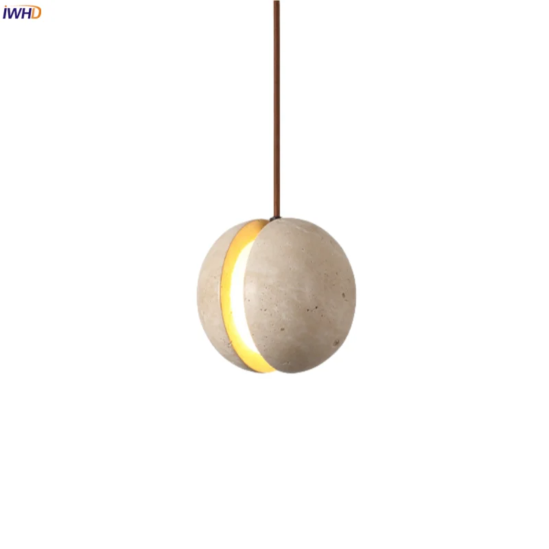 

IWHD Creative Stone LED Hanging Lamp Bedside Kitchen Living Room Yellow Travertine Nordic Minimalism Pendant Lighting Hanglampen