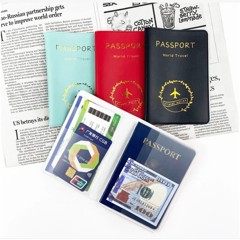 Carteira de viagem para homens e mulheres, titular do cartão de crédito, estojo de passaporte, bolsa de documentos de identificação