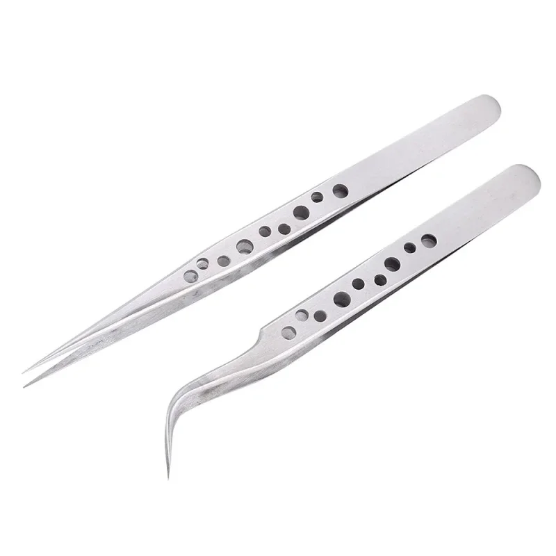 Stainless Steel Industrial Tweezers Anti-static Magnetic Curved Straight Tip Precision Forceps for Electronics Repair &Crafting