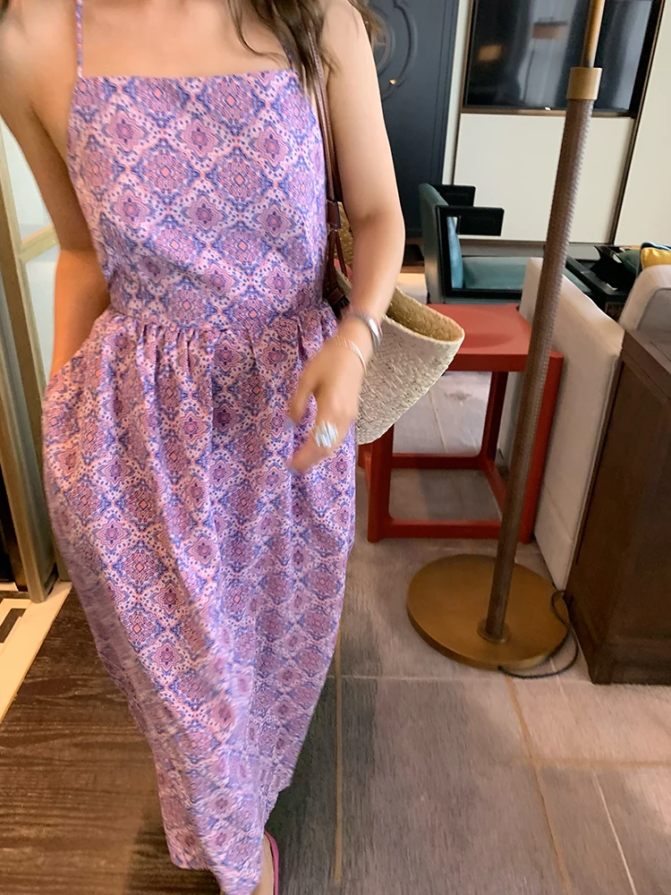 ピンクのストラップレスサマードレス レディース 2025年新作 バックレスドレス 韓国風 ハイウエスト Aライン ロングドレス 花柄プリント