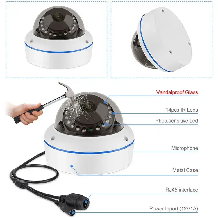 8MP 4K POE Dome Security IP Camera Infrared Night Vision With 48V POE/DC 12V Audio Record Super HD Video Surveillance For 4K NVR