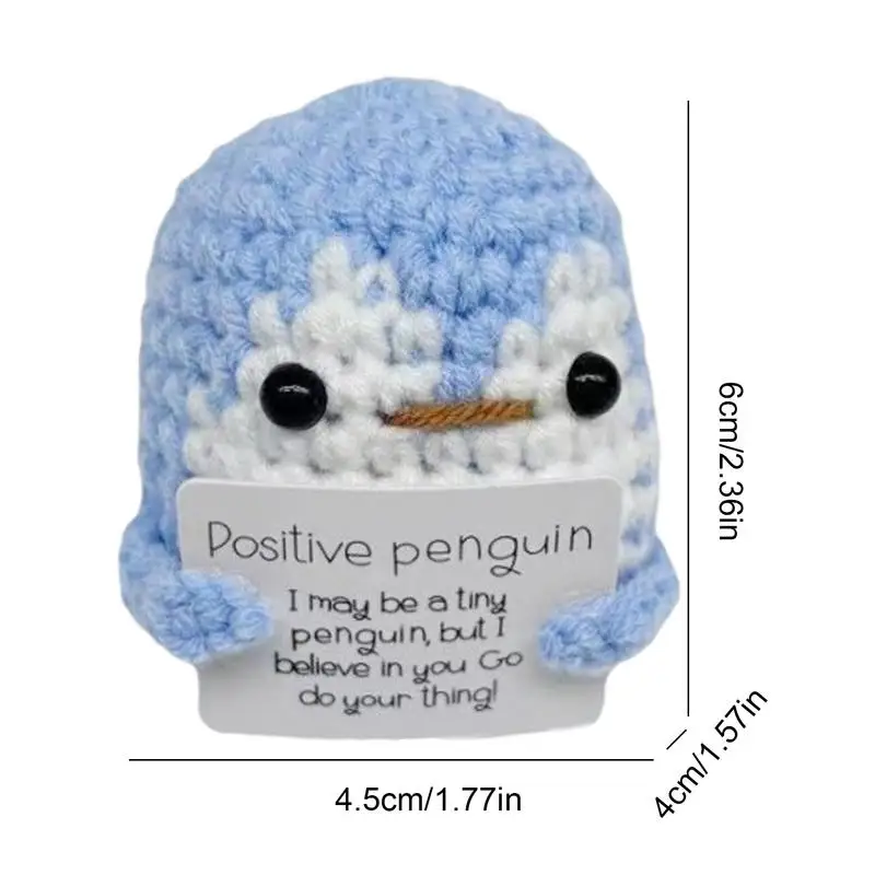 Pingüino de ganchillo divertido, pingüino de ganchillo positivo, animales de lana de punto lindos, regalos de animación, muñeca de apoyo emocional para la vida en el hogar