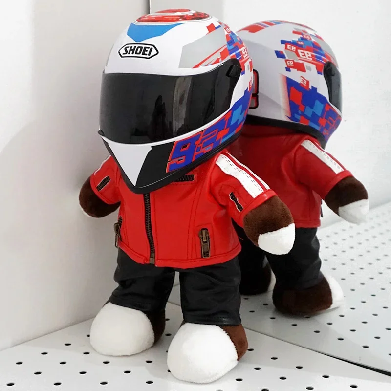 30cm Cool Motorcycle Bear Plush Toys With Helmet Creative Locomotive Racing Bears Doll Soft Car Decor Pillow Kids Boys Gifts