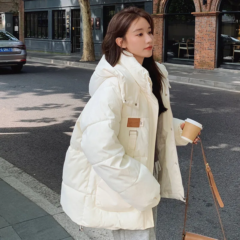 

24 New Arrival Autumn/winter Korea Style Long Sleeve Hooded Collar Single Breasted Parkas Casual Loose Warm Thickened Coats V102