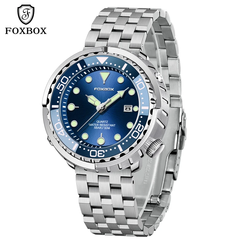 FOXBOX Top Brand Fashion Diver Watch Men 50ATM Waterproof Date Clock Sport Watches Mens Quartz Wristwatch Relogio Masculino image 3
