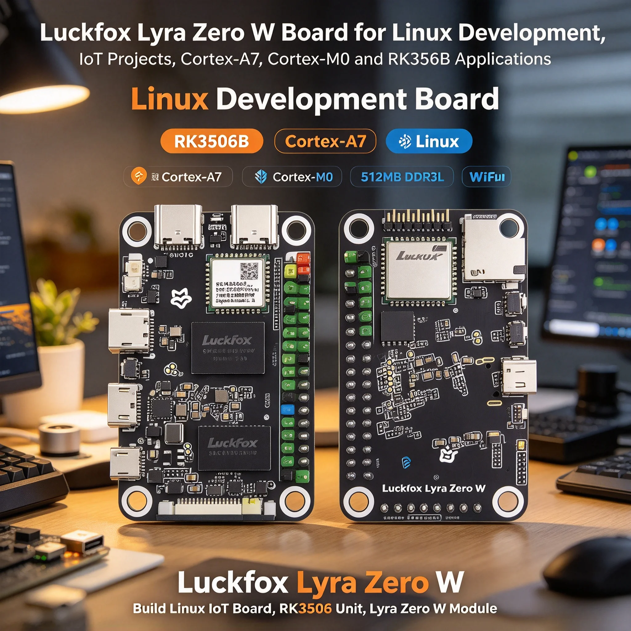 3Pcs Luckfox Lyra Zero W RK3506B Linux Development Board Triple Core Cortex-A7 Cortex-M0 512MB DDR3L
