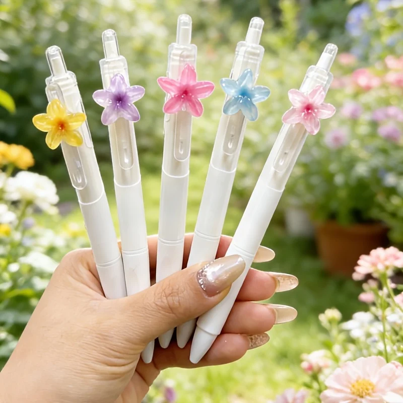 10pcs Floral Pen Set, 2pcs Pens+8pcs Pen Refills, 0.5mm Black Ink, Fast-Drying Cute Gel Pens, for School & Office, Random Colors