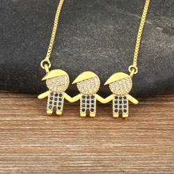 AIBEF Handsome 3 Boys Shape Pendant Women Birthday Necklace Gold Color Copper Zircon Trendy Jewelry Mother's Day Gift Daily Wear