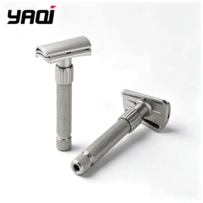 Knurled Metal Handle Safety Razor Multi-Adjustable Double Edge Manual Beard Shaver Reusable Wet Shaving Grooming Tool Men YAQI