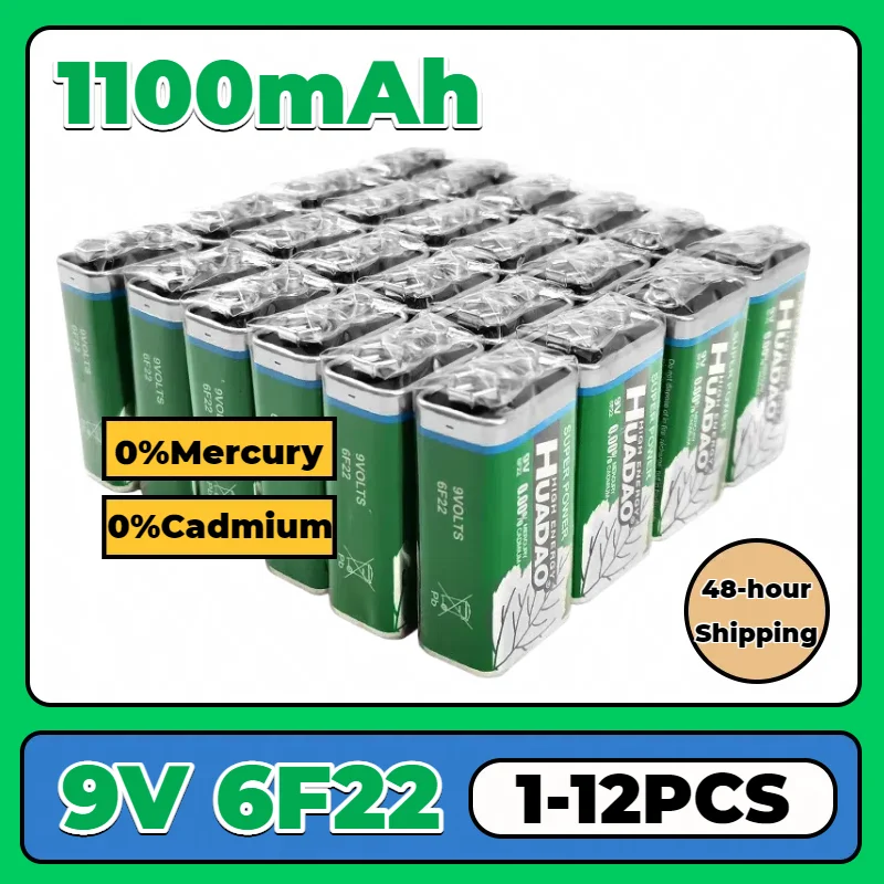 

9V Alkaline Battery 6F22 1100mAh Long-Lasting for Multimeter Smoke Alarm Microphone KTV Toy Carbon Zinc Dry Battery