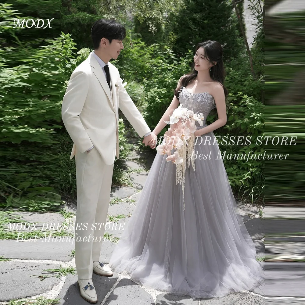 

MODX Elegant Gray Sweetheart Korean Wedding Dress Customized Appliques Bridal Gown for Photo shoots Vestidos Novias Boda Women