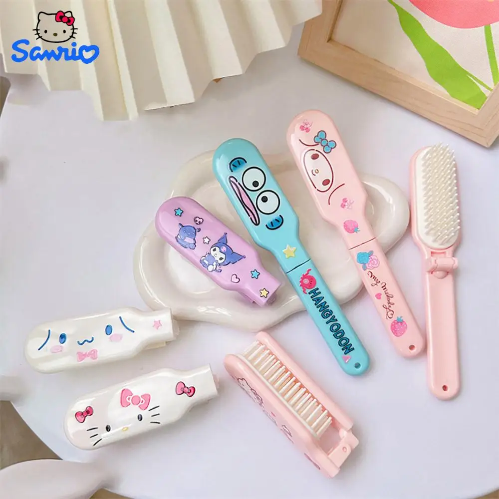 Sanrio Hellokitty Kuromi Cinnamorol Mymelody Foldable Combs Portable Hairdressing Comb Women Hair Brush Travel Massage Hairbrush