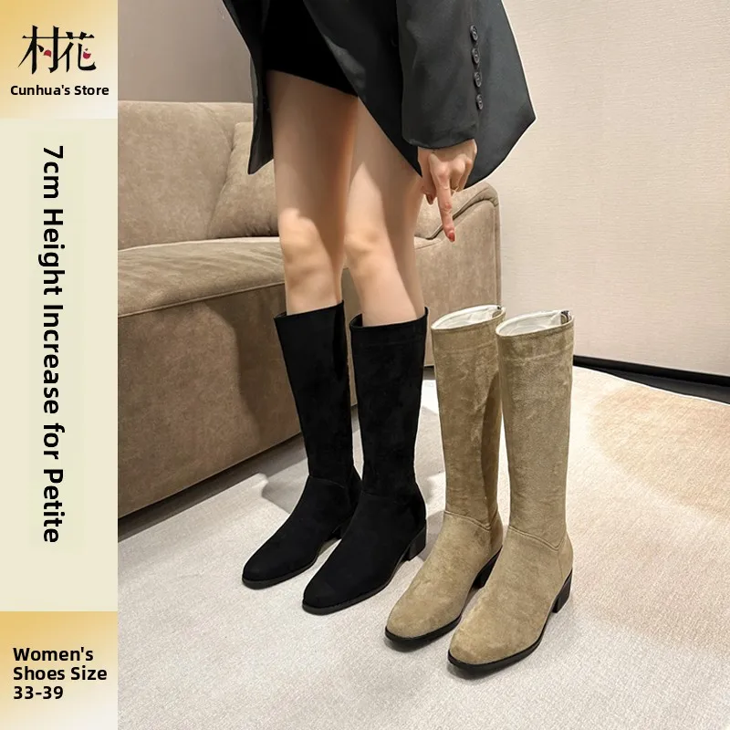 

Женские сапоги до колена, размер 33-34, вельветовые, на платформе 7 см, для езды, для повседневной носки, высокие, из ультратонкого волокна