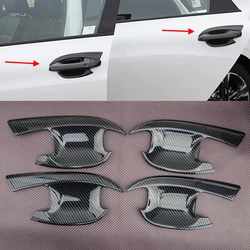 4pcs/Set Car Door Handle Bowl Cover Trim Black Carbon Fiber Style Plastic Fit for Kia K5 Optima 2020-2021