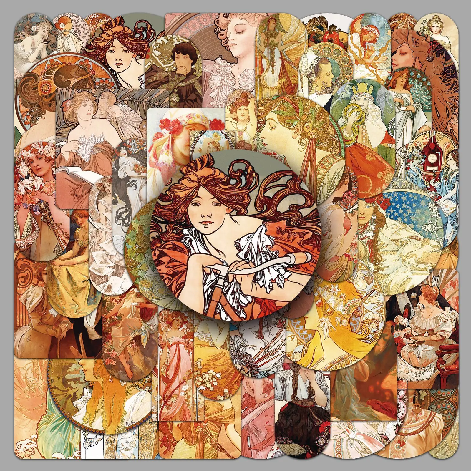 

50PCS Alphonse Maria Mucha Art Stickers Graffiti Decals Toys DIY Phone Scrapbook Stationery Bike DIY Waterproof Stickers