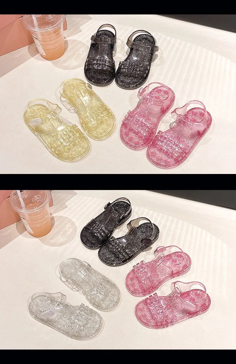 2026 Neue Mädchen Glitzer-Jelly-PVC-Sandalen für Kleinkinder mit Schnallenverschluss, Retro-Geflecht und Cut-Outs, Sommer-Strandschuhe – Detail 31