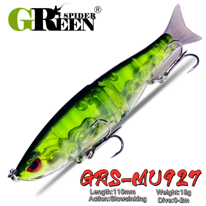 GREENSPIDER 110mm 18g Topwater Single-Jointed Swimbait Bass Fishing Lure Slowsinking Glide Baits for Pike Salmon Trout