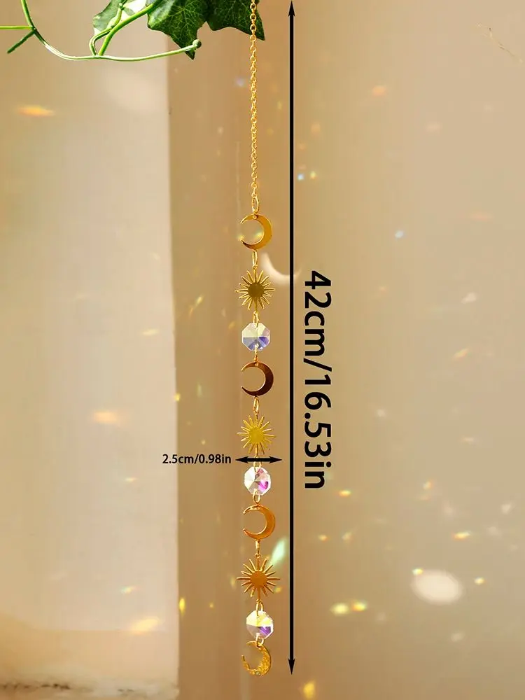 Sun Moon Crystal Suncatcher Rainbow Maker Stained Glass Beaded Sun Catcher Window Hanging Ornament Wind Chimes Yard Garden Decor